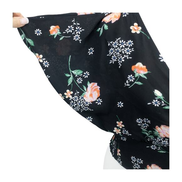 Living Doll LA Black Floral Surplice Blouse Small Flutter Sleeves - Picture 5 of 12